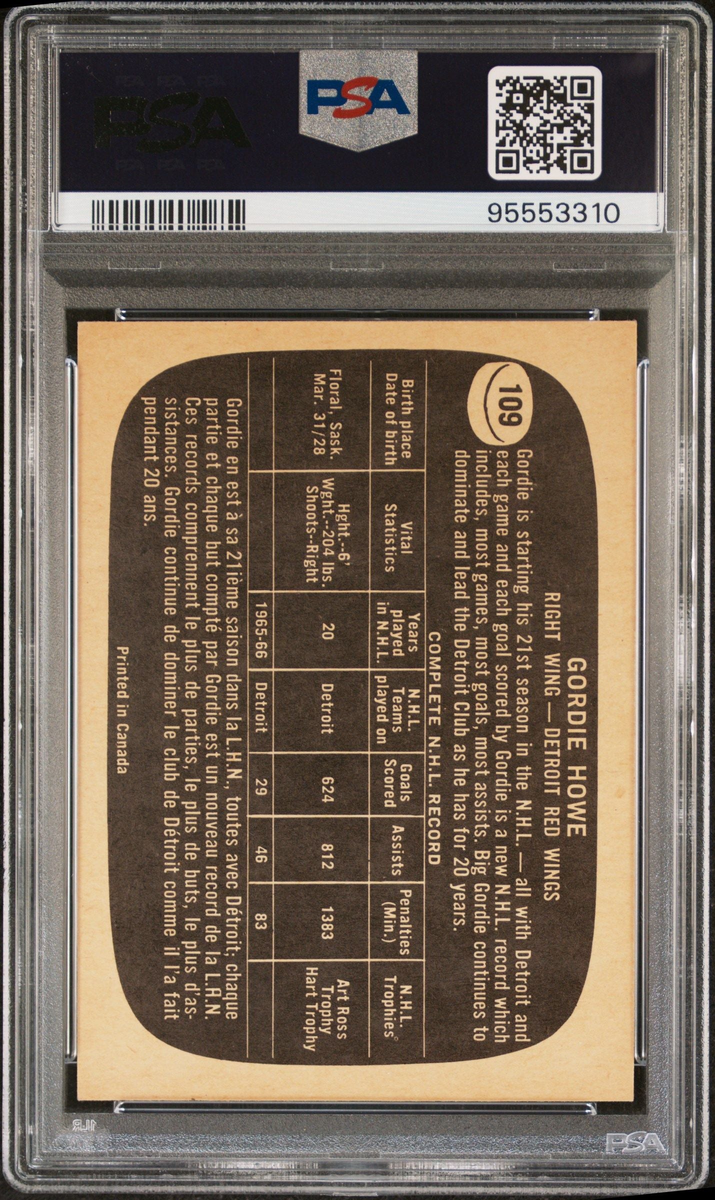 1966 TOPPS GORDIE HOWE #109 PSA 6