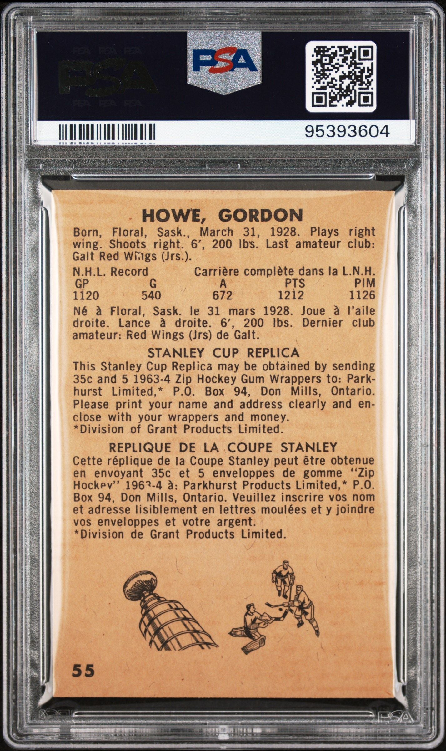 1963 PARKHURST GORDIE HOWE #55 PSA 4