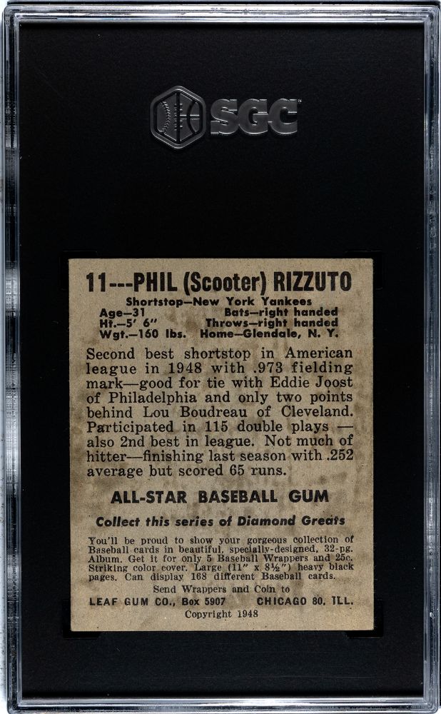 1948-49 GUM PHIL RIZZUTO LEAF CO. #11 SGC 3