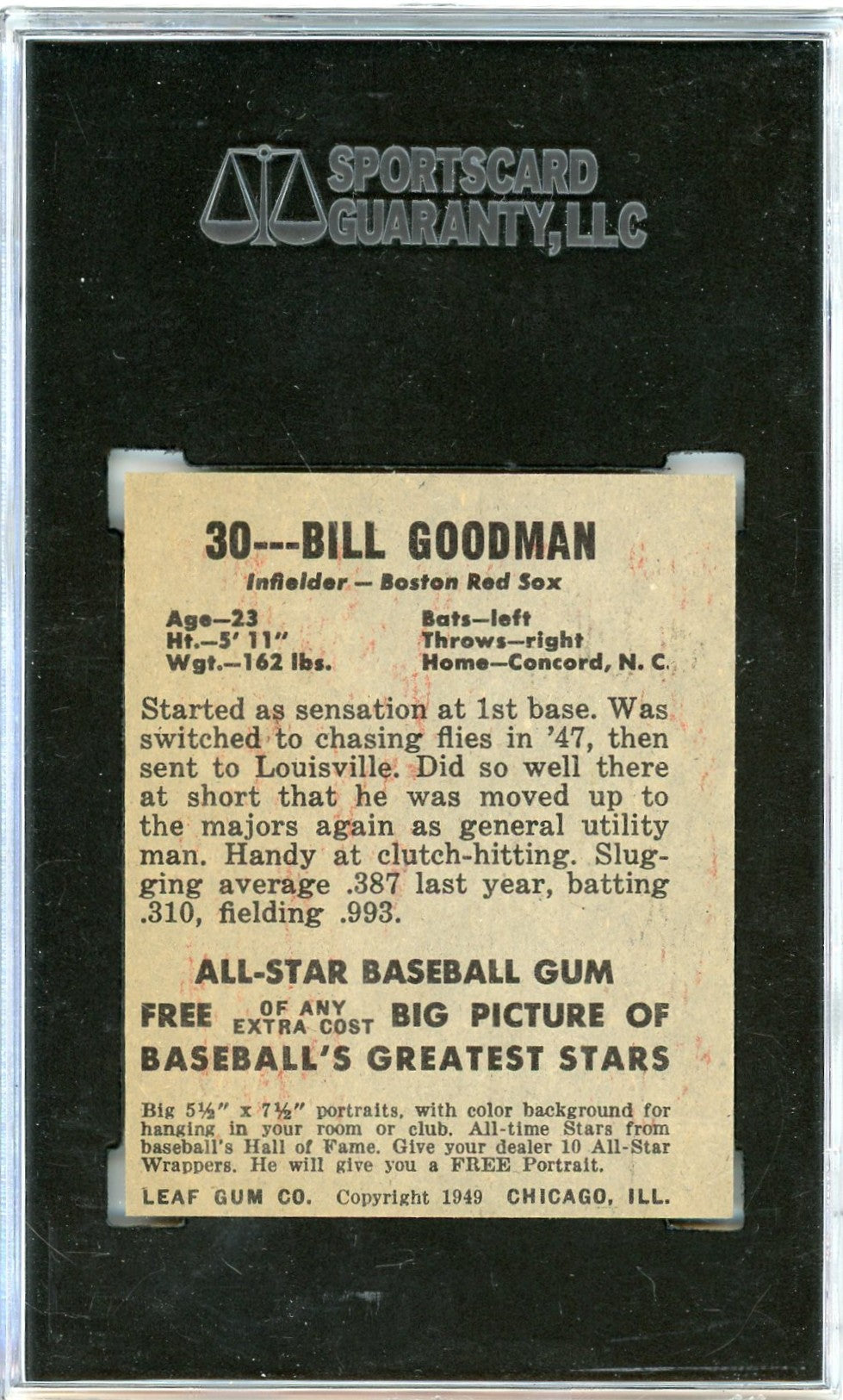 1948 Leaf Gum Co. Bill Goodman #30 SGC 5.5