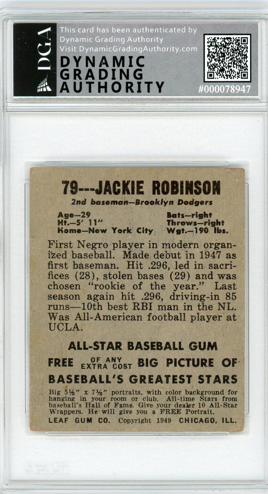 1948 Leaf Jackie Robinson #79 DGA 3