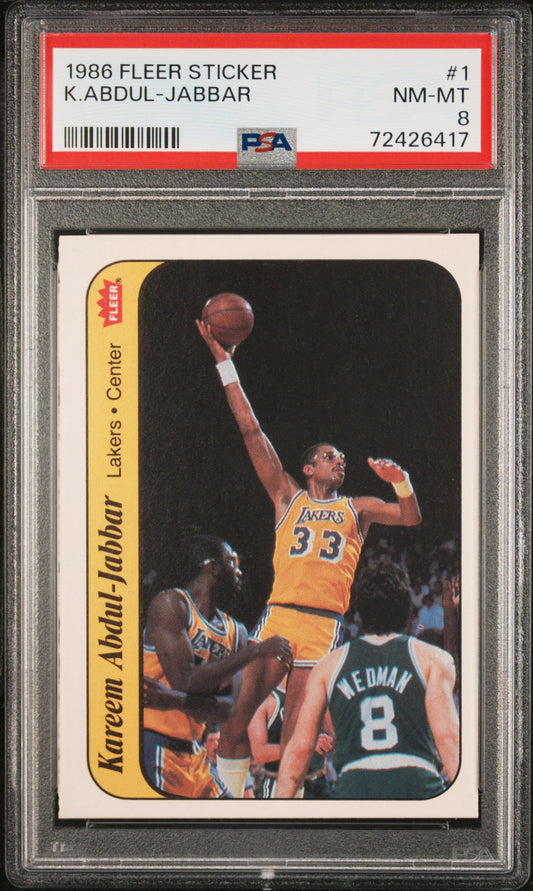 1986 FLEER K.ABDUL-JABBAR STICKER #1 PSA 8