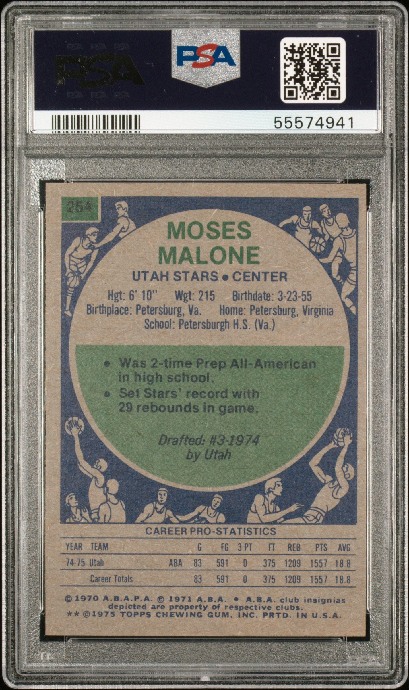 1975 TOPPS MOSES MALONE #254 PSA 8.5