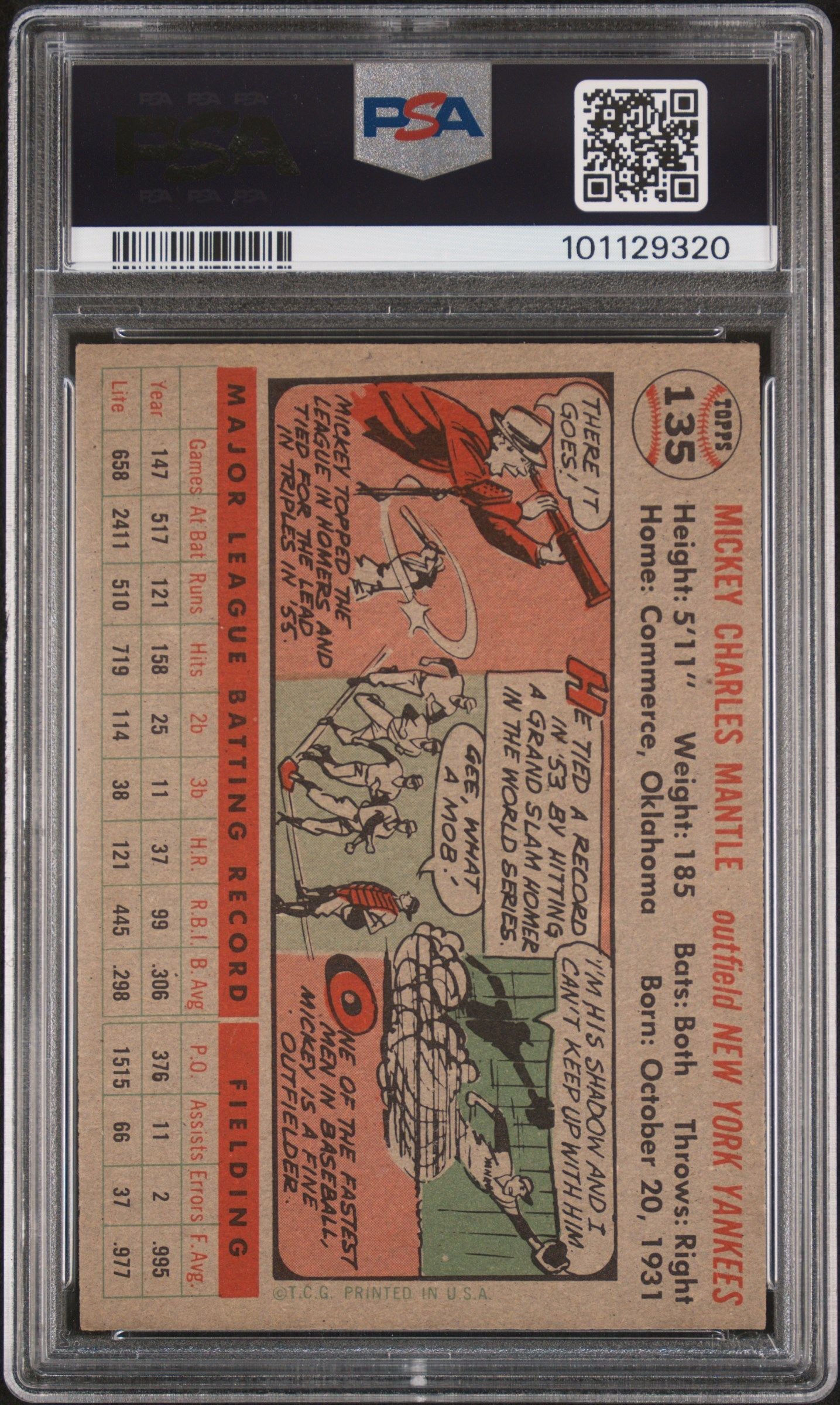 1956 TOPPS MICKEY MANTLE GRAY BACK #135 PSA 4