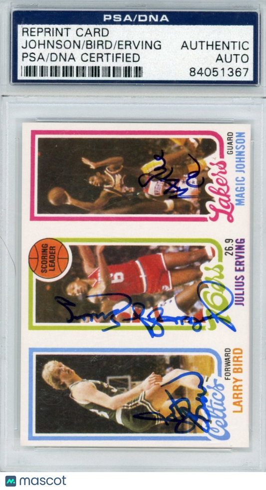 1980 Topps Magic Johnson Larry Bird Julius Erving PSA Authentic Auto Authentic