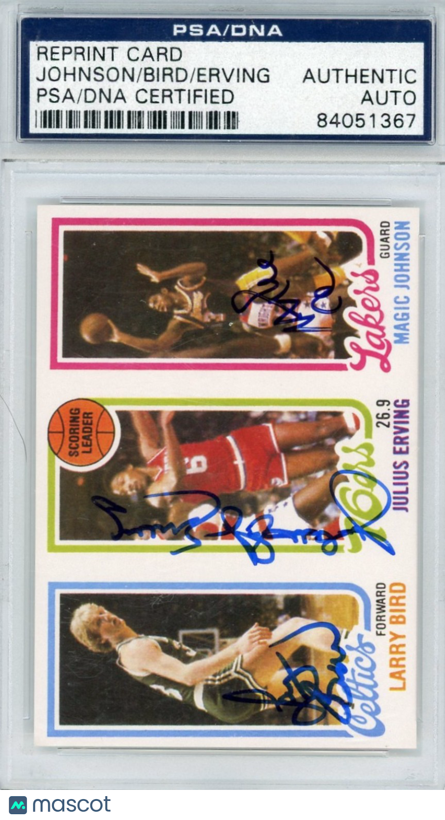 1980 Topps Magic Johnson Larry Bird Julius Erving PSA Authentic Auto Authentic