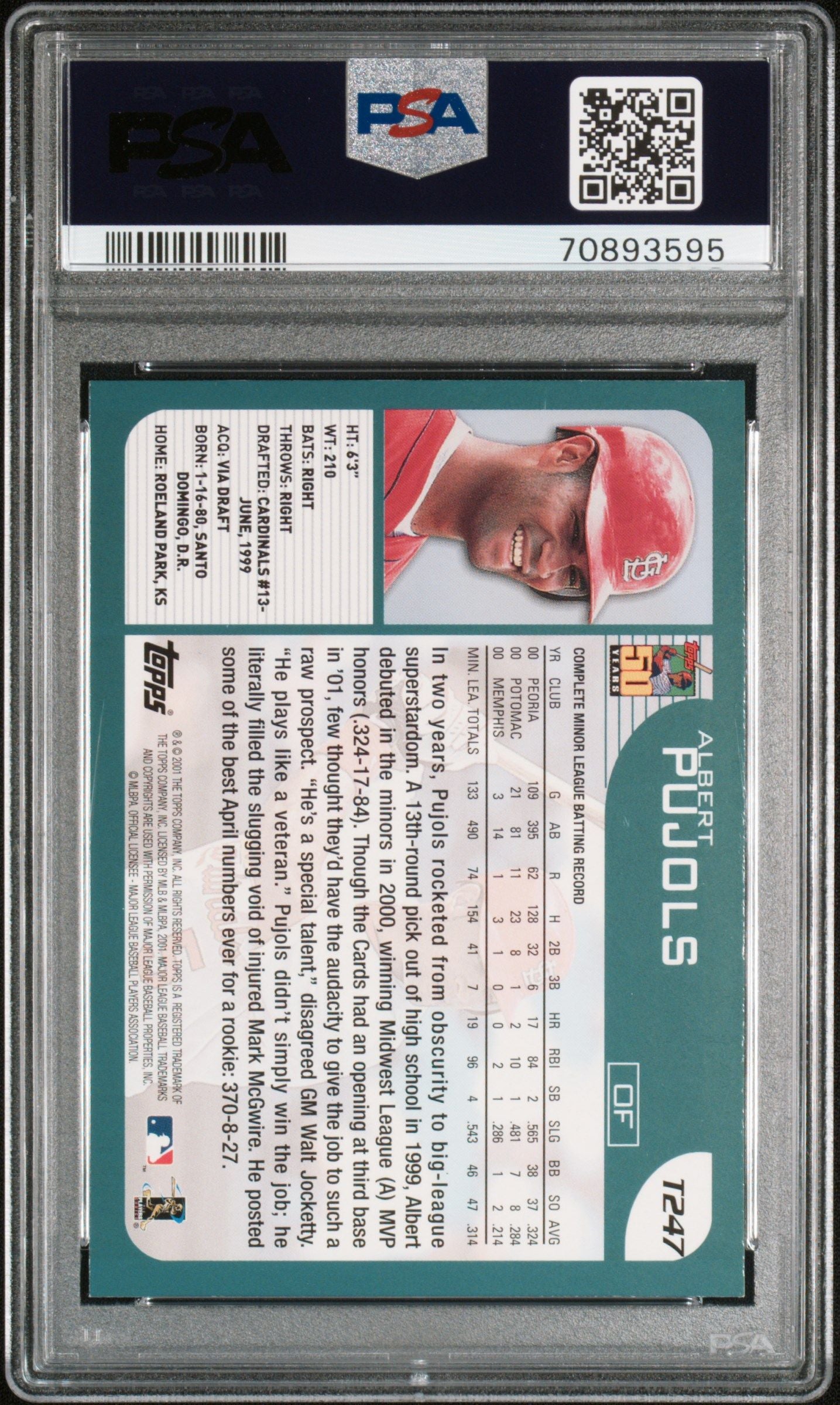 2001 TOPPS ALBERT PUJOLS TRADED #T247 PSA 9