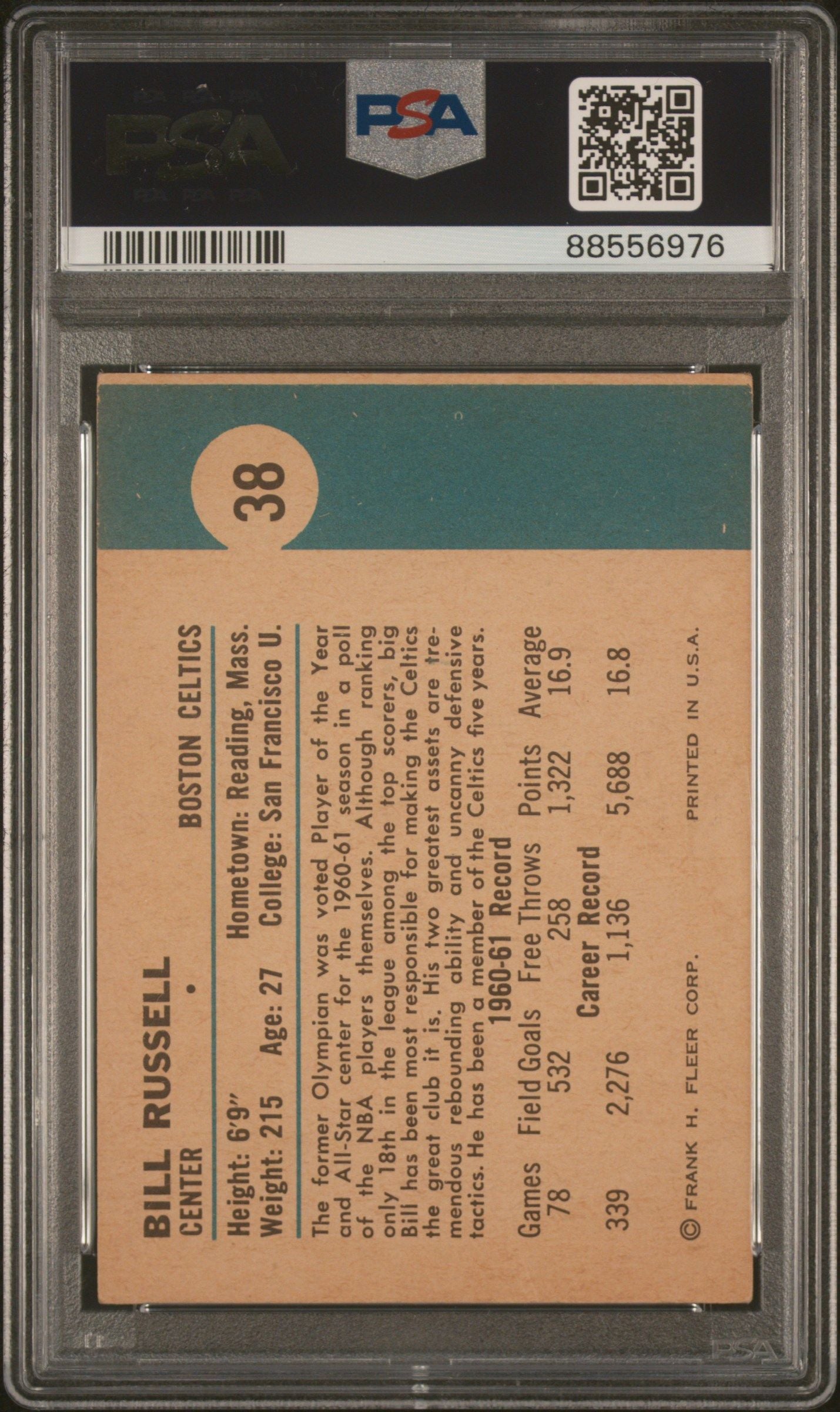 1961 FLEER BILL RUSSELL #38 PSA 3