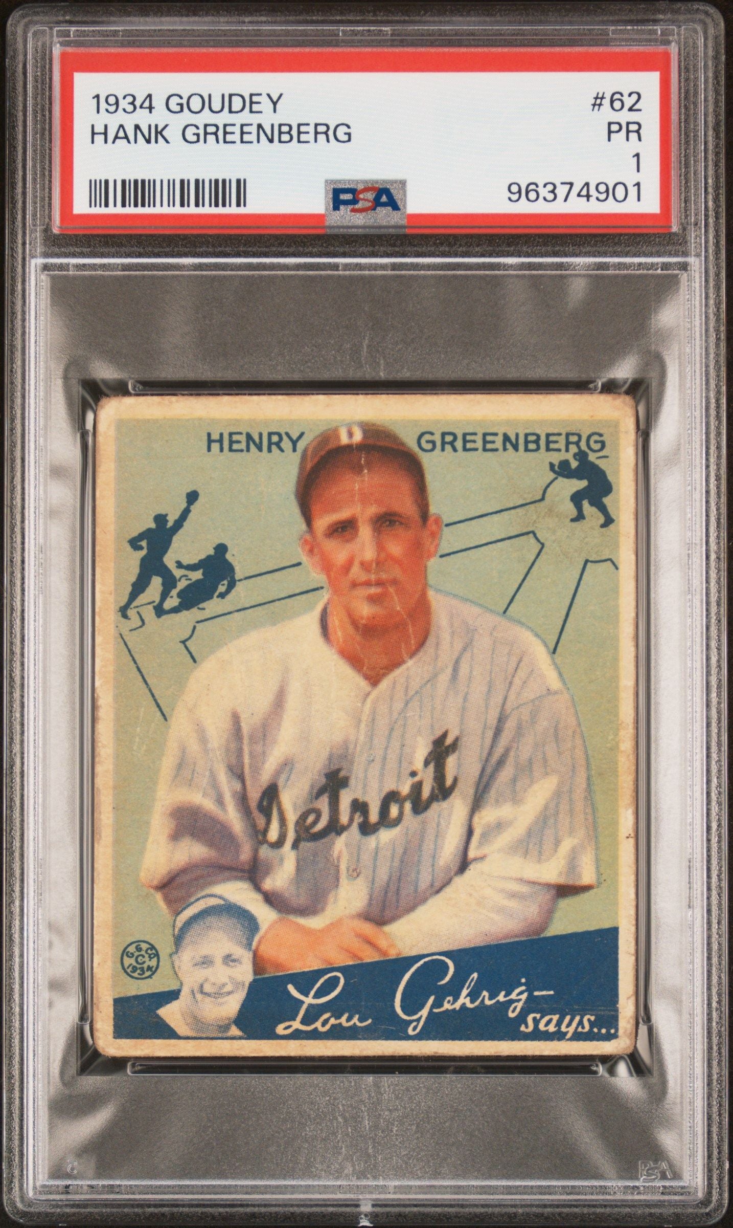 1934 GOUDEY HANK GREENBERG #62 PSA 1