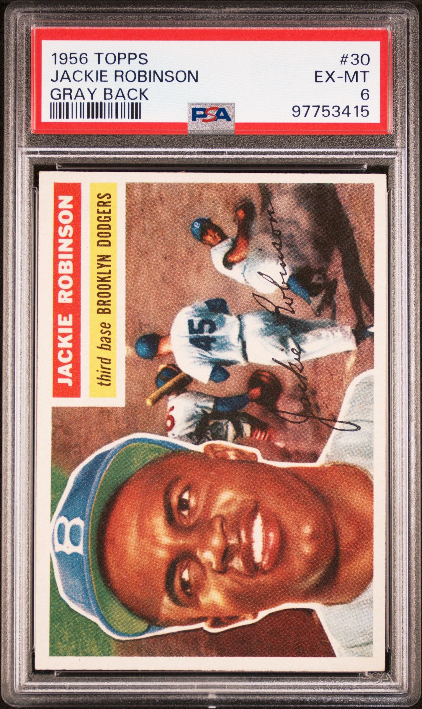 1956 TOPPS JACKIE ROBINSON GRAY BACK #30 PSA 6