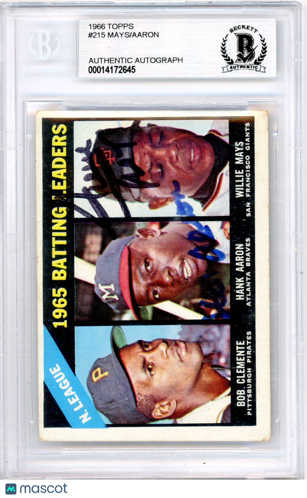 1966 Topps Mays Aaron Clemente NL Batting Leaders #215 /Bob BVG Authentic