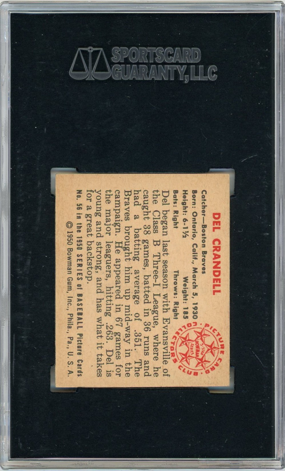 1950 Bowman Del Crandell #56 SGC 6