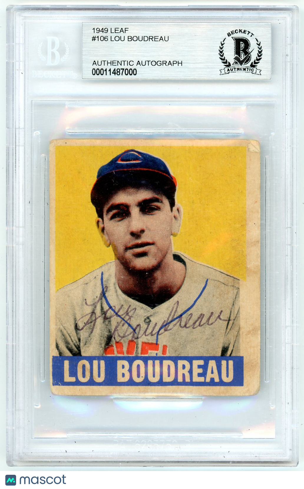 1949 Leaf Lou Boudreau MG #106 Rookie BVG Authentic BAS Auto Authentic