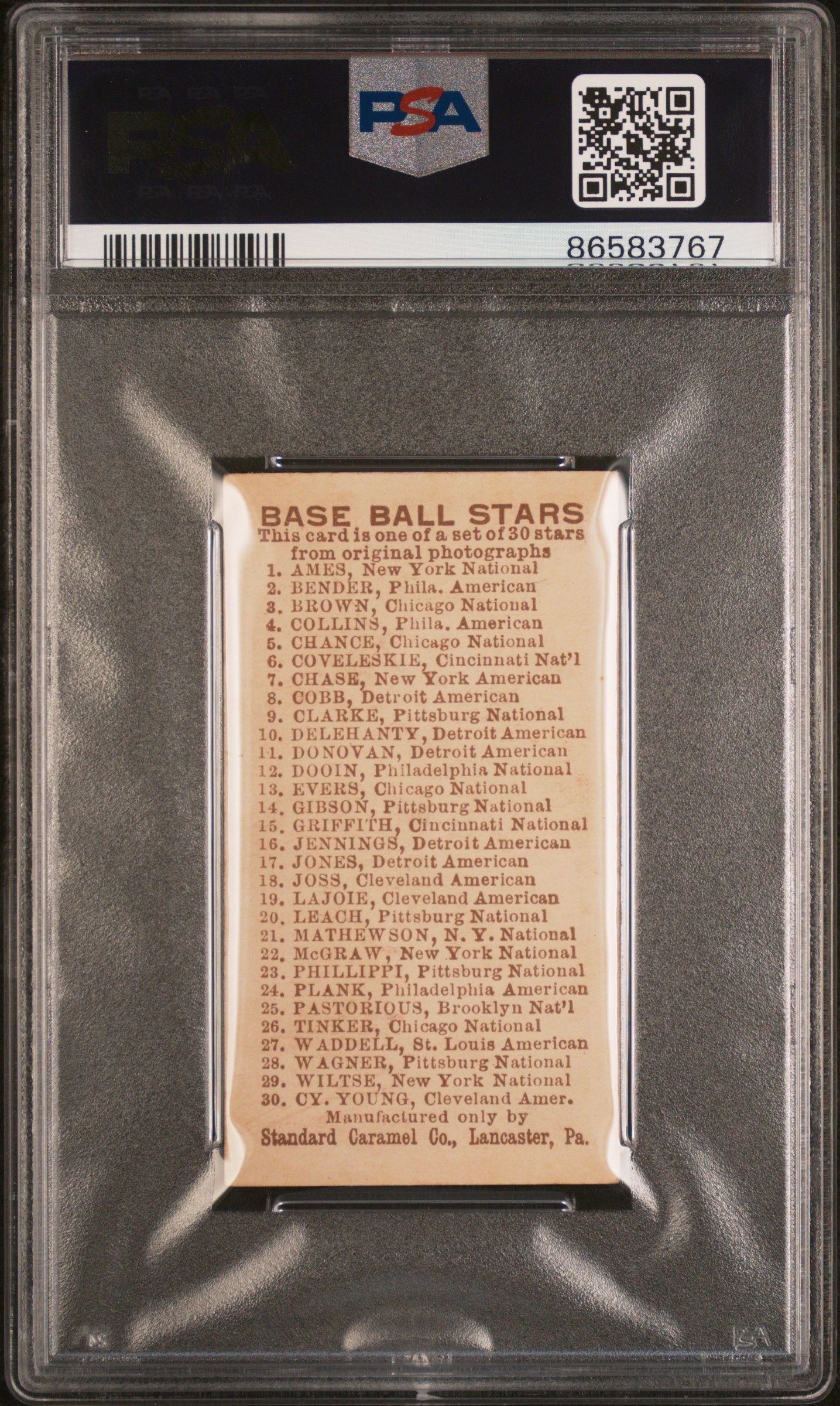 1910 JOHNNY EVERS E93 STANDARD CARAMEL PSA 5