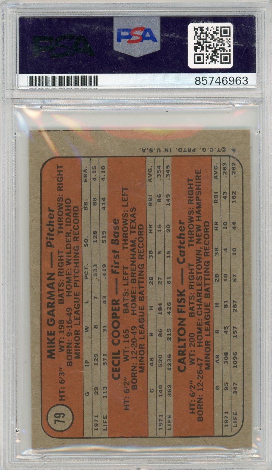 2022 Carlton Fisk PSA A Auto A