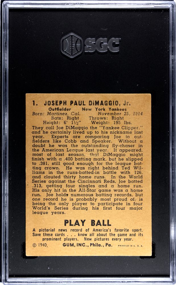 1940 JOE DIMAGGIO PLAYBALL #1 SGC AUTHENTIC