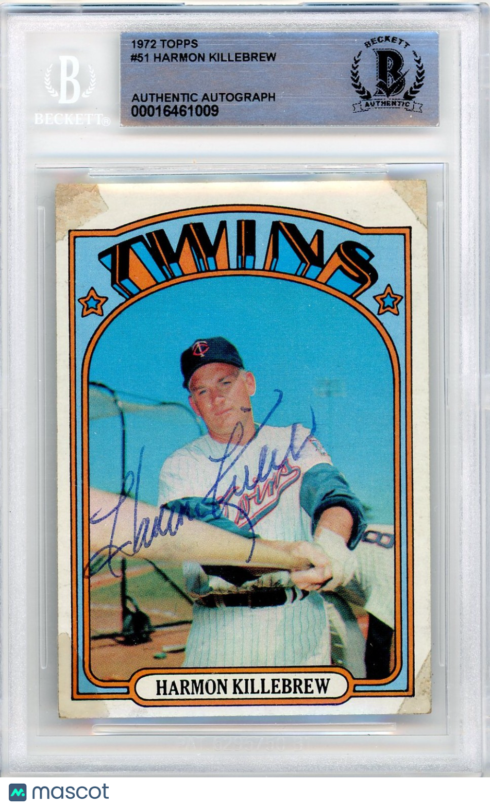 1972 Topps Harmon Killebrew #51 BVG Authentic BAS Auto Authentic