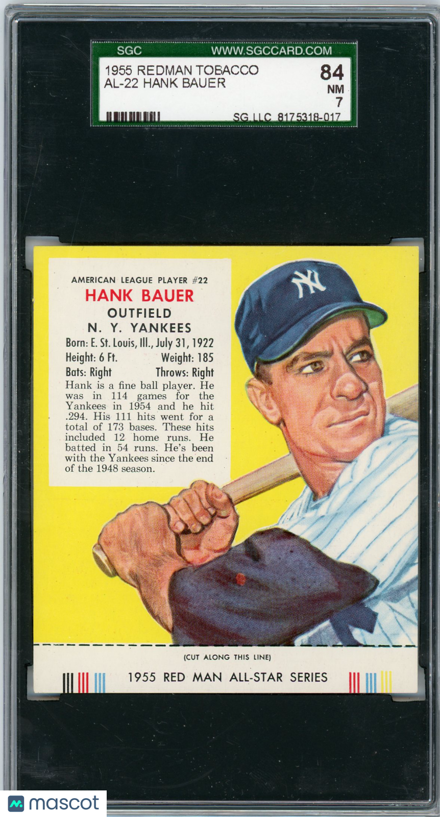 1955 Redman Tobacco Hank Bauer #AL-22 SGC 7
