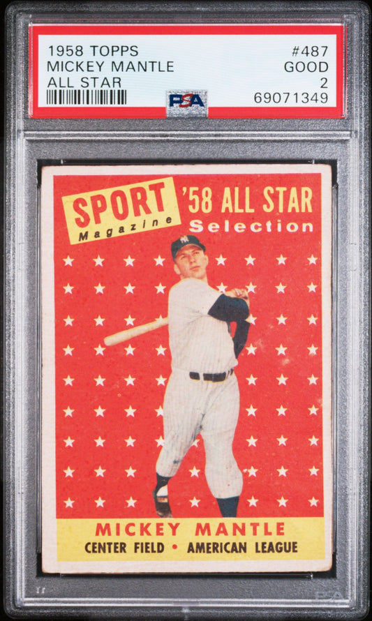 1958 TOPPS MICKEY MANTLE ALL STAR #487 PSA 2