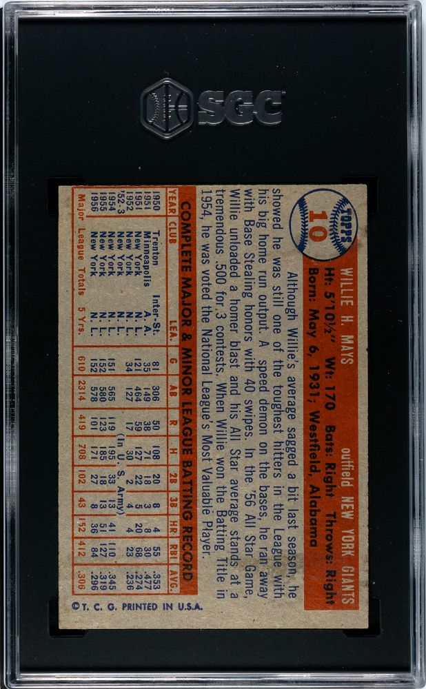 1957 TOPPS WILLIE MAYS #10 SGC 5