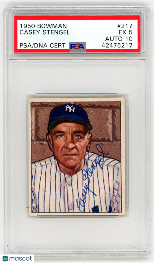 1950 Bowman Casey Stengel #217 PSA 5 Auto 10