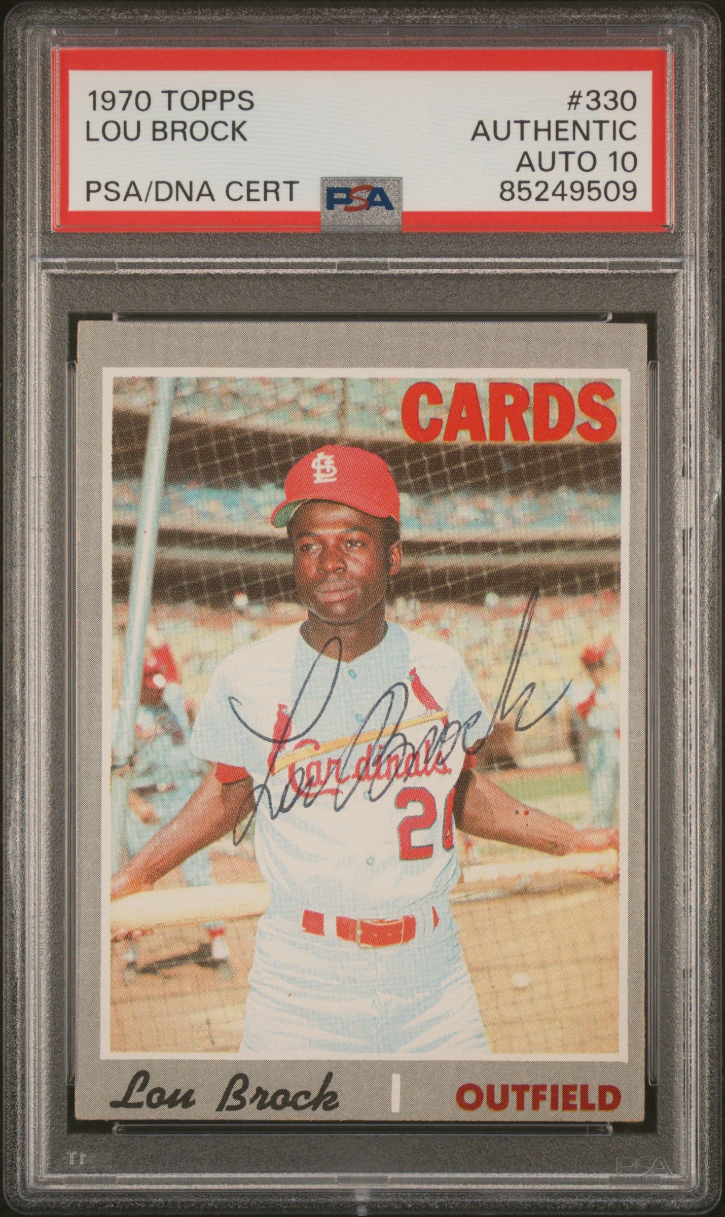 1970 TOPPS LOU BROCK #330 PSA/DNA AUTHENTIC AUTO 10