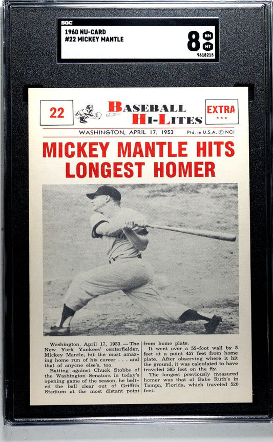 1960 NU-CARD MICKEY MANTLE #22 SGC 8