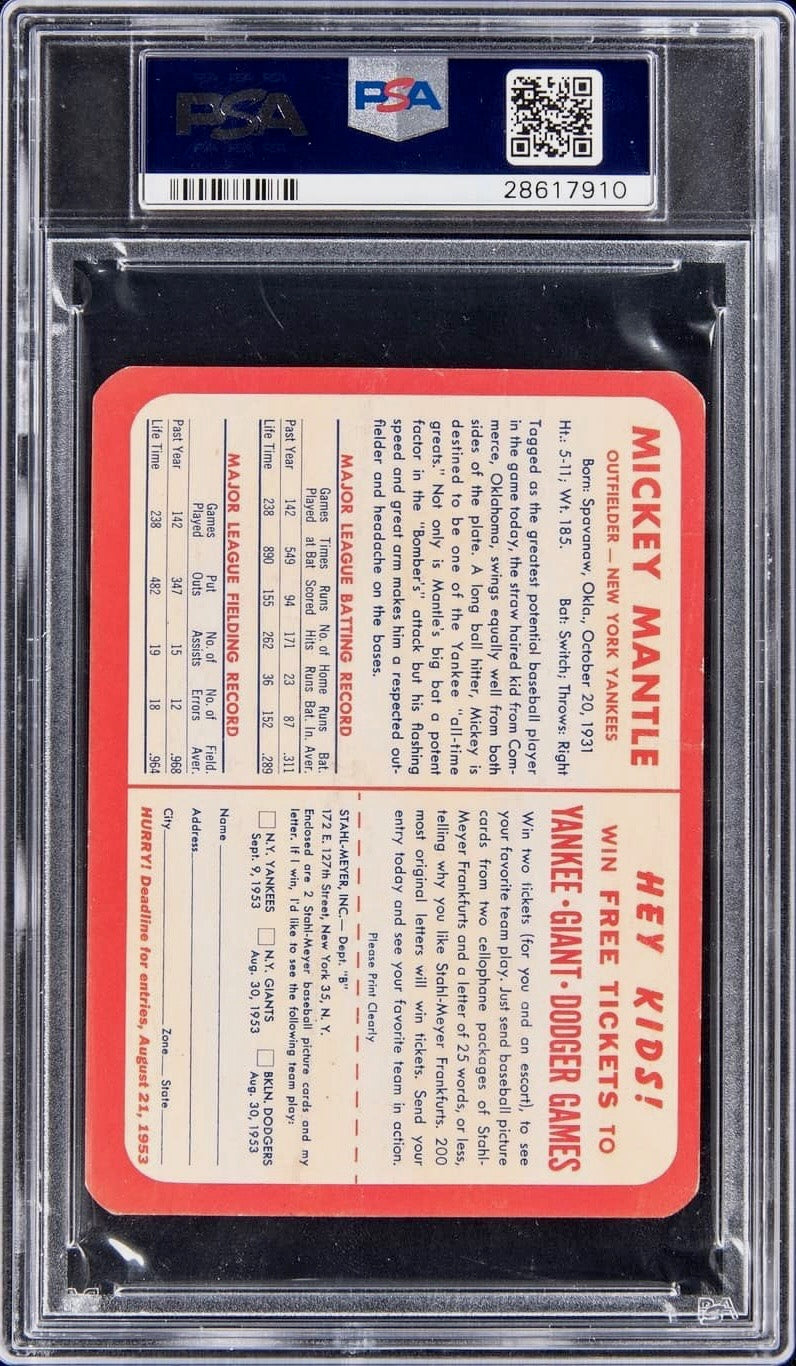 1953 Stahl-Meyer Franks Mickey Mantle PSA 1