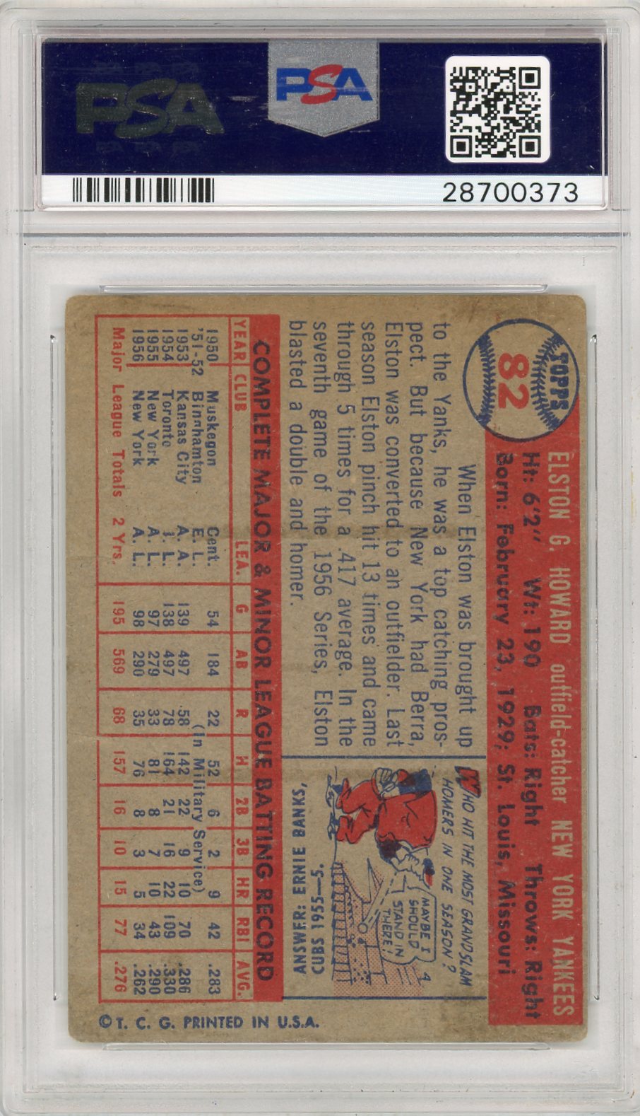 1957 Topps Elston Howard #82 PSA A Auto A