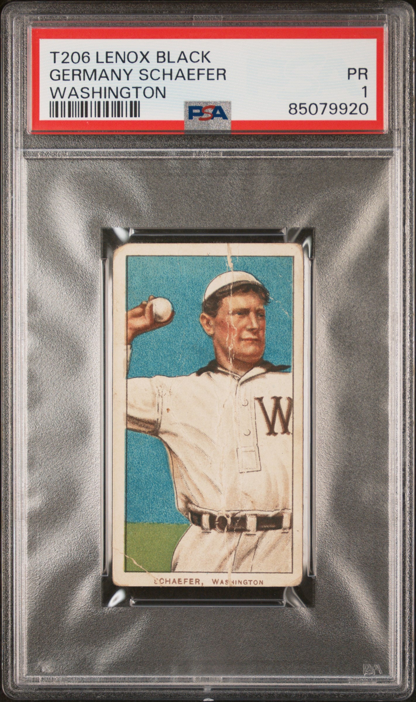 1909-11 T206 Lenox Black Germany Schaefer Washington PSA 1