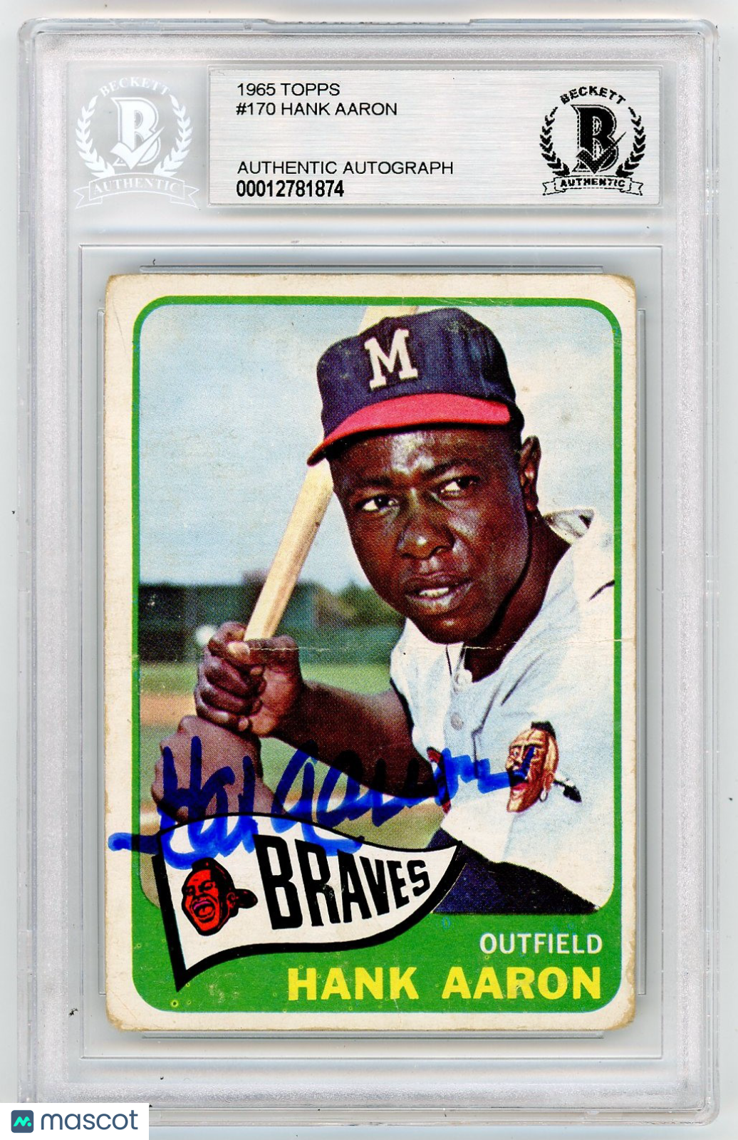 1965 Topps Hank Aaron #170 BVG Authentic BAS Auto A