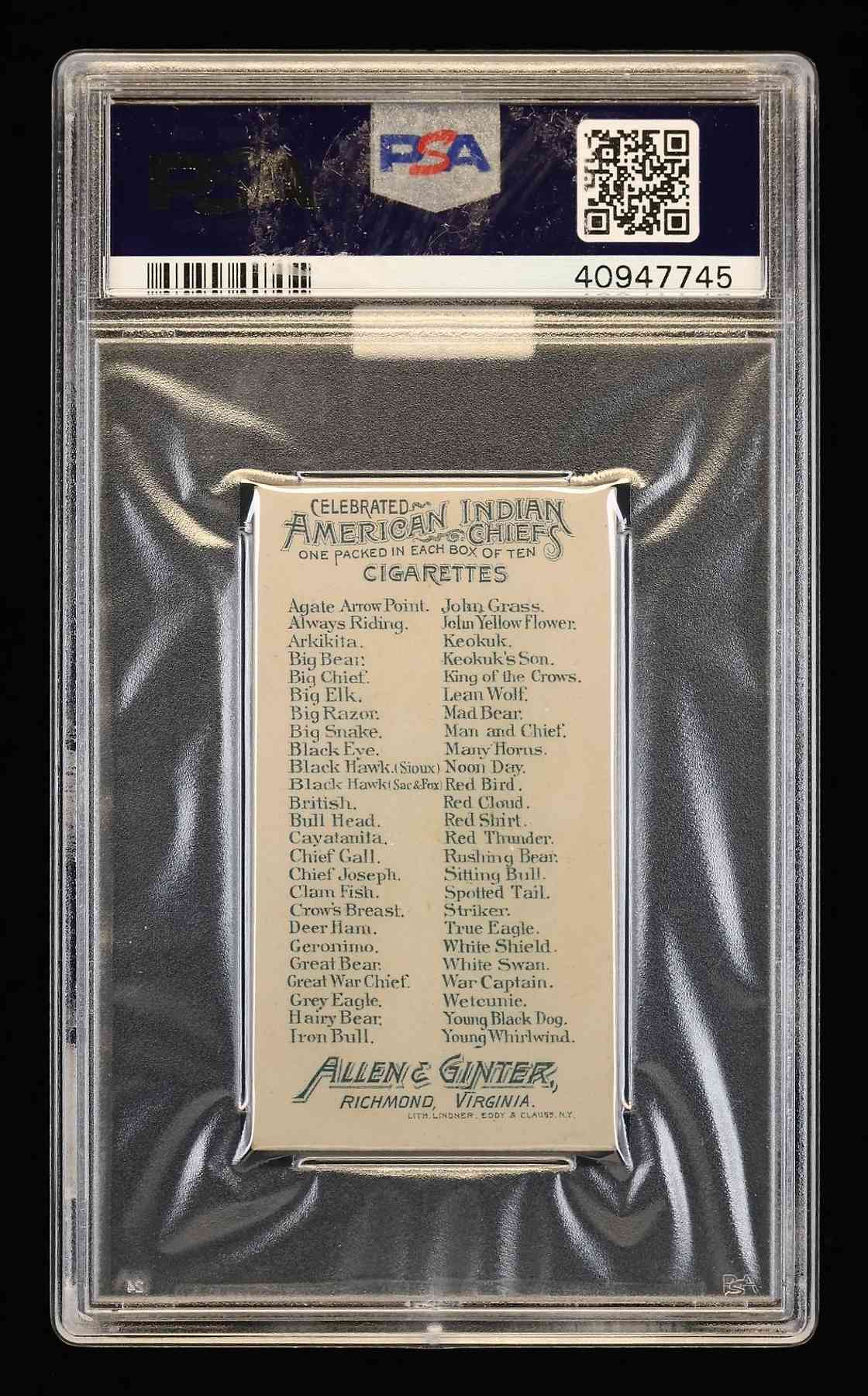 1888 N2 Allen & Ginter American Indian Chiefs Chief Joseph PSA 6