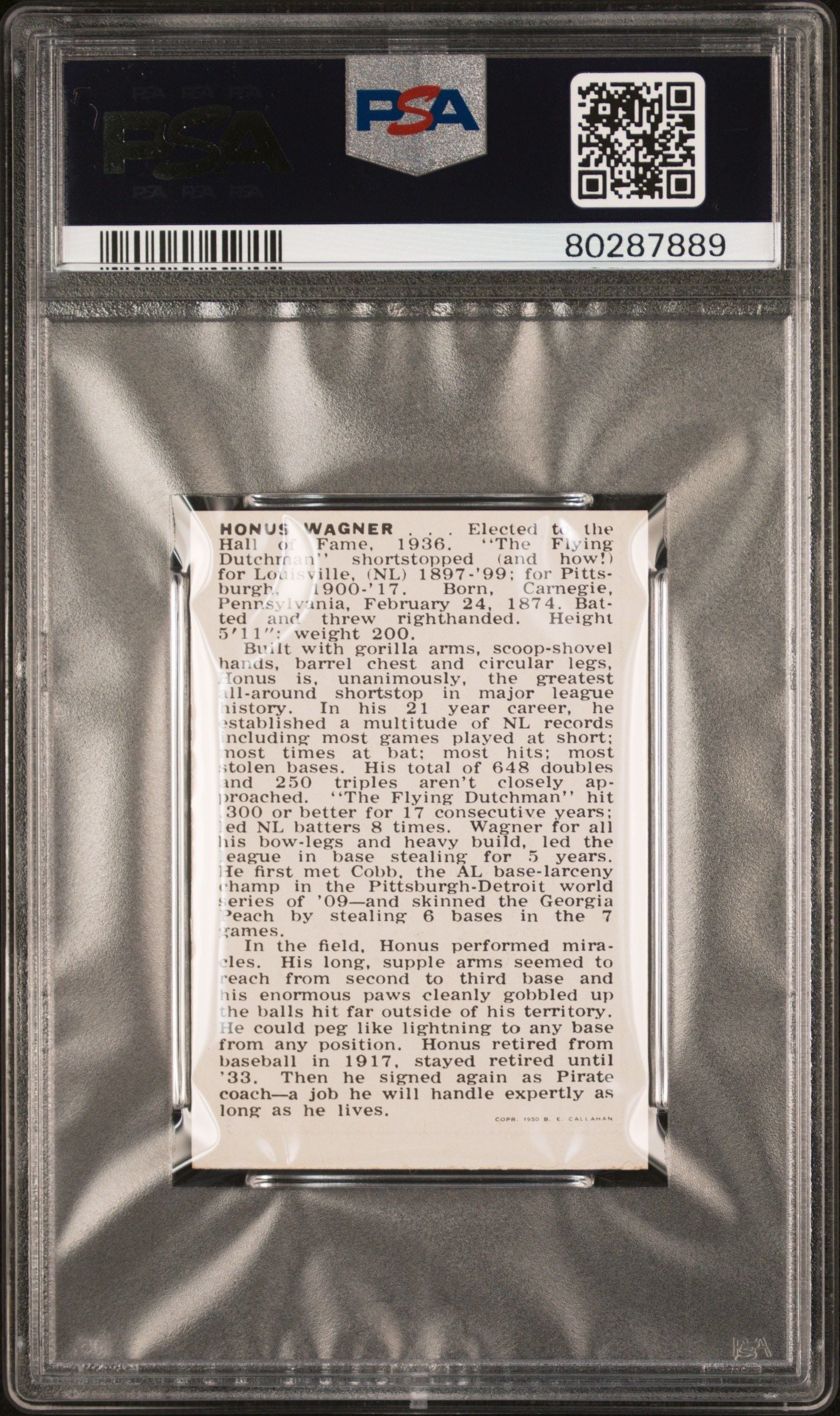 1950 HANS WAGNER CALLAHAN HALL OF FAME PSA 7