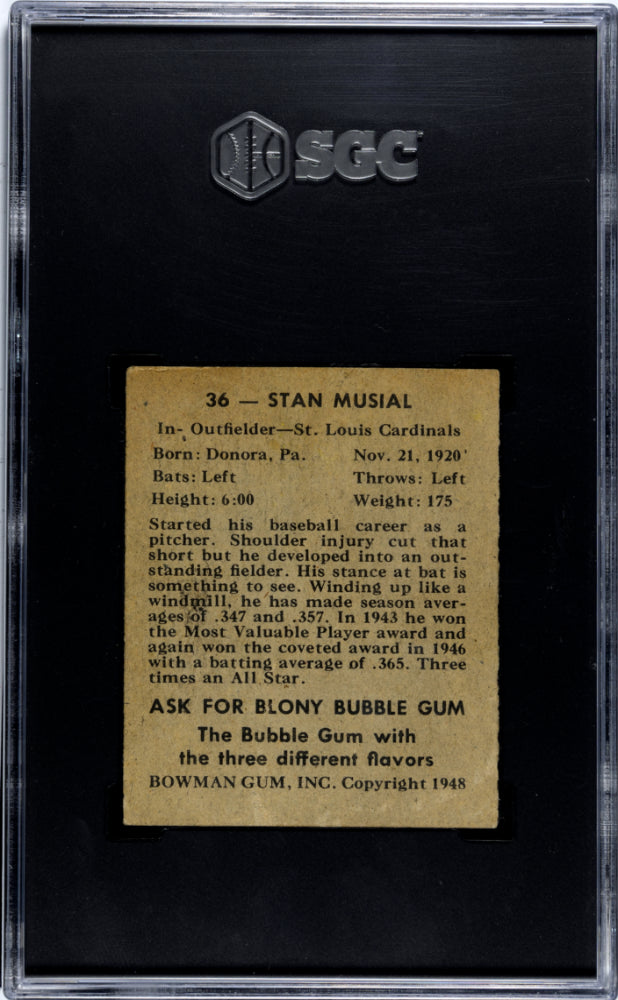 1948 BOWMAN STAN MUSIAL #36 SGC AUTHENTIC