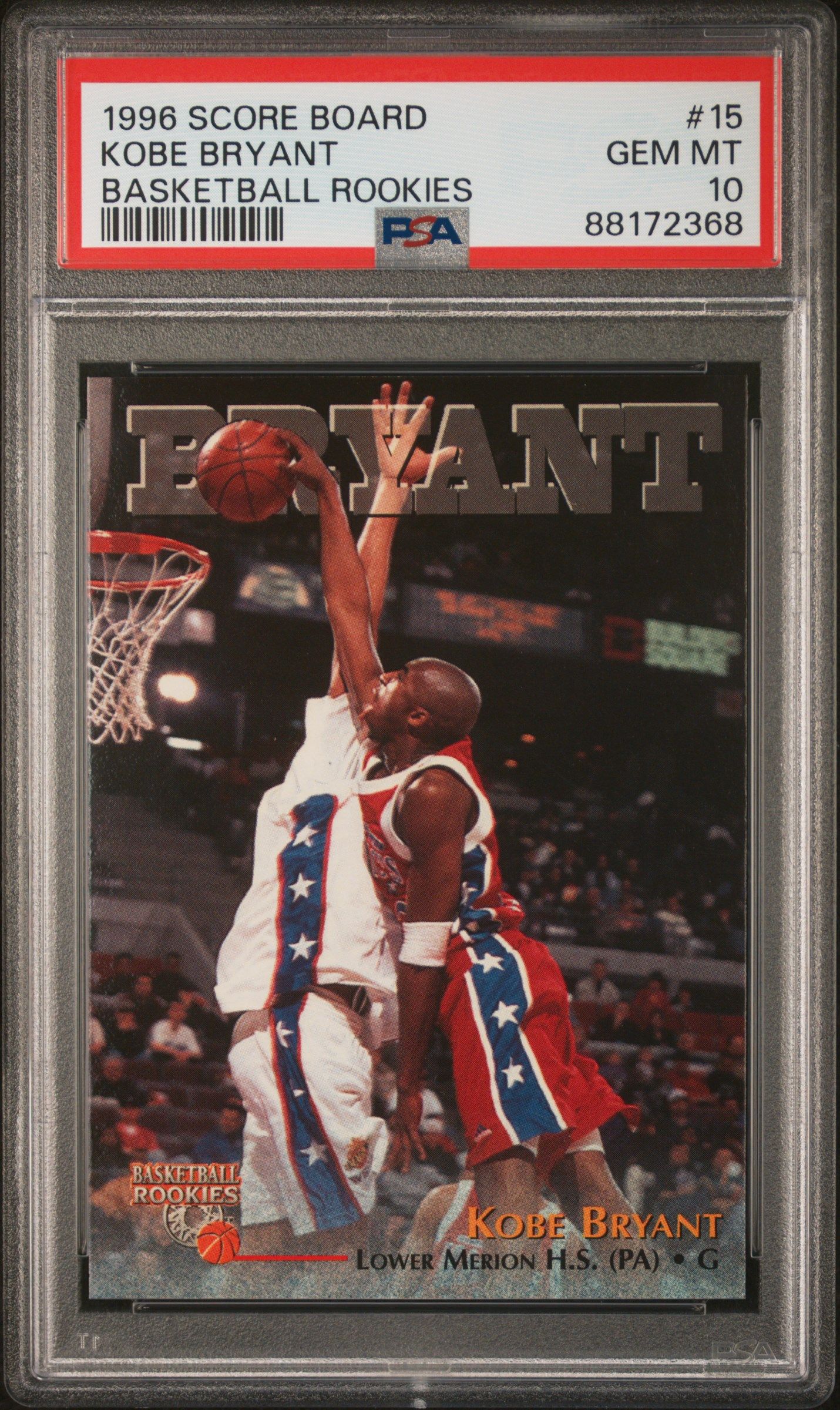 1996 SCORE KOBE BRYANT BOARD BASKETBALL ROOKIES #15 PSA 10