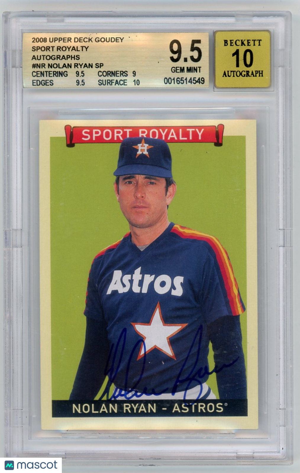 2008 Upper Deck Goudey Sport Royalty Autographs Nolan Ryan #NR BGS 9.5 Auto 10