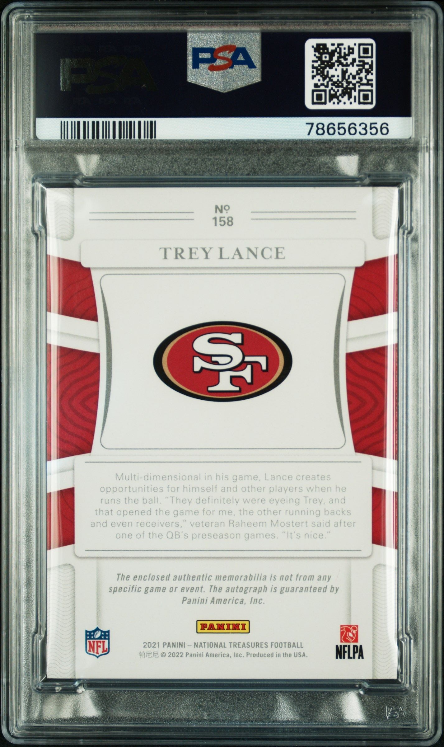 2021 PANINI TREY LANCE NATIONAL TREASURES PATCH AUTOGRAPH #158 PSA 8