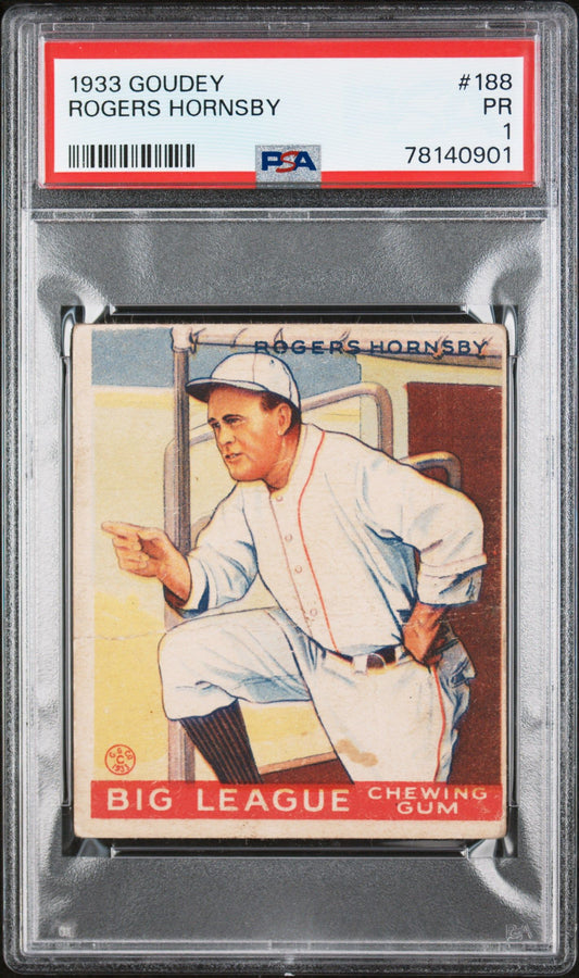 1933 GOUDEY ROGERS HORNSBY #188 PSA 1