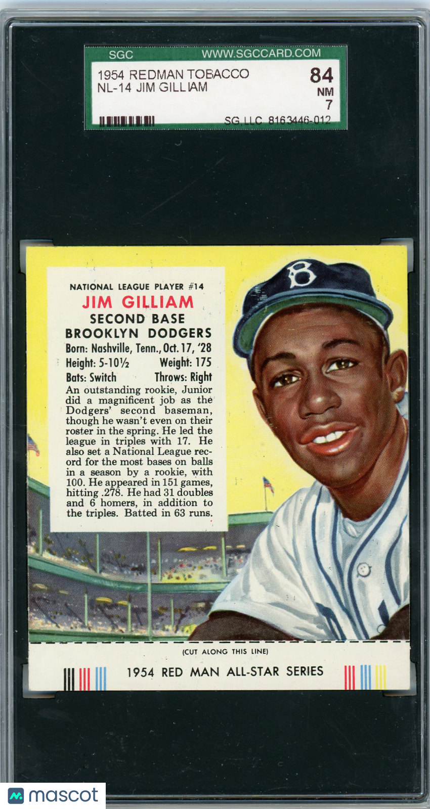 1954 Redman Tobacco Jim Gilliam #NL-14 SGC 7