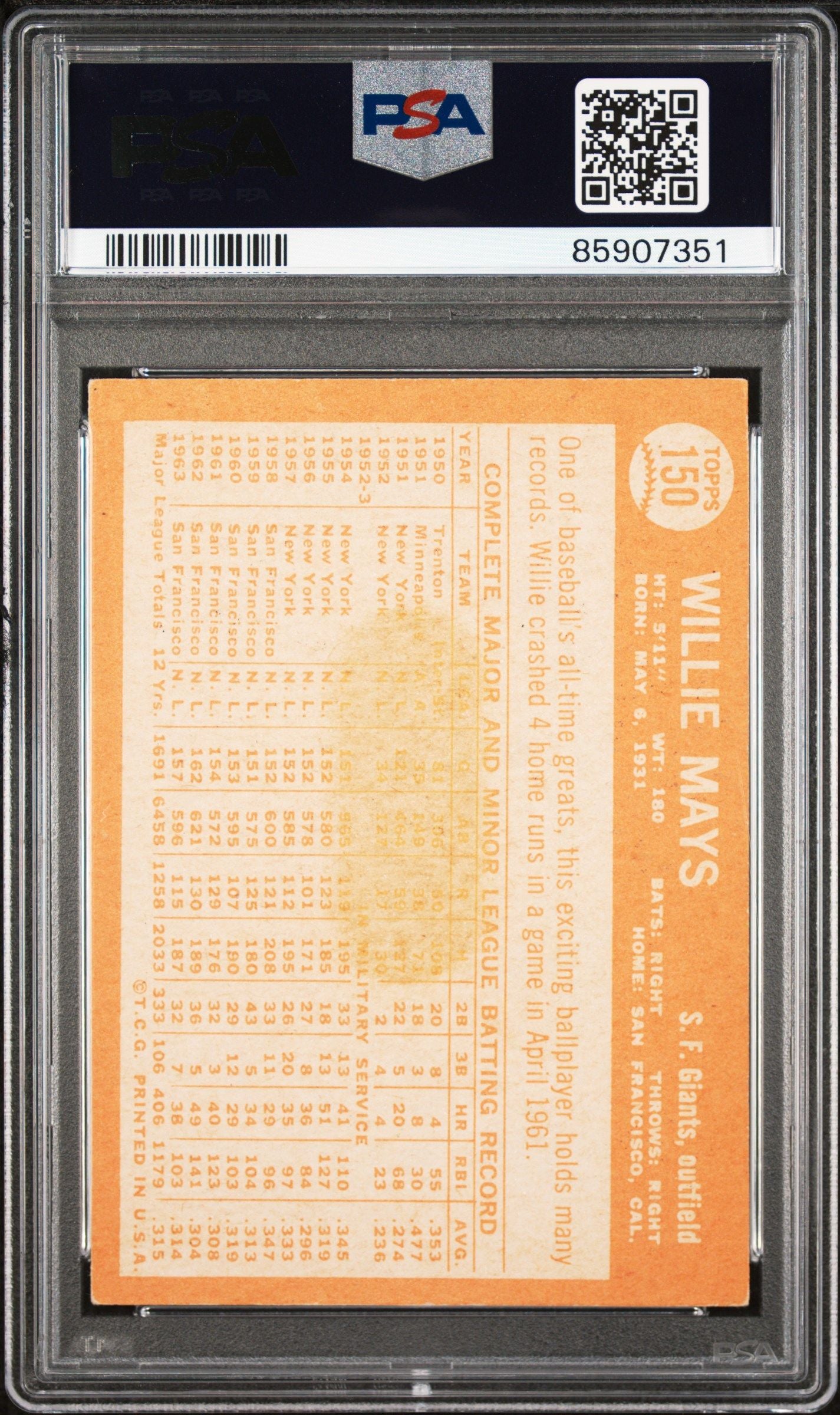 1964 TOPPS WILLIE MAYS #150 PSA AUTHENTIC AUTO