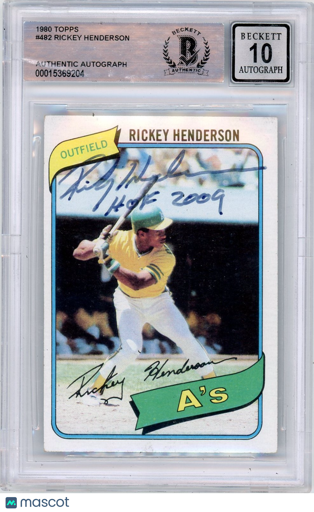 1980 Topps Rickey Henderson #482 BVG Authentic Auto Rookie