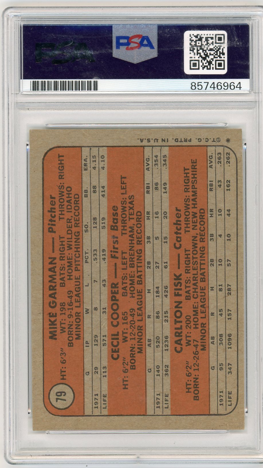 2022 Carlton Fisk PSA A Auto A