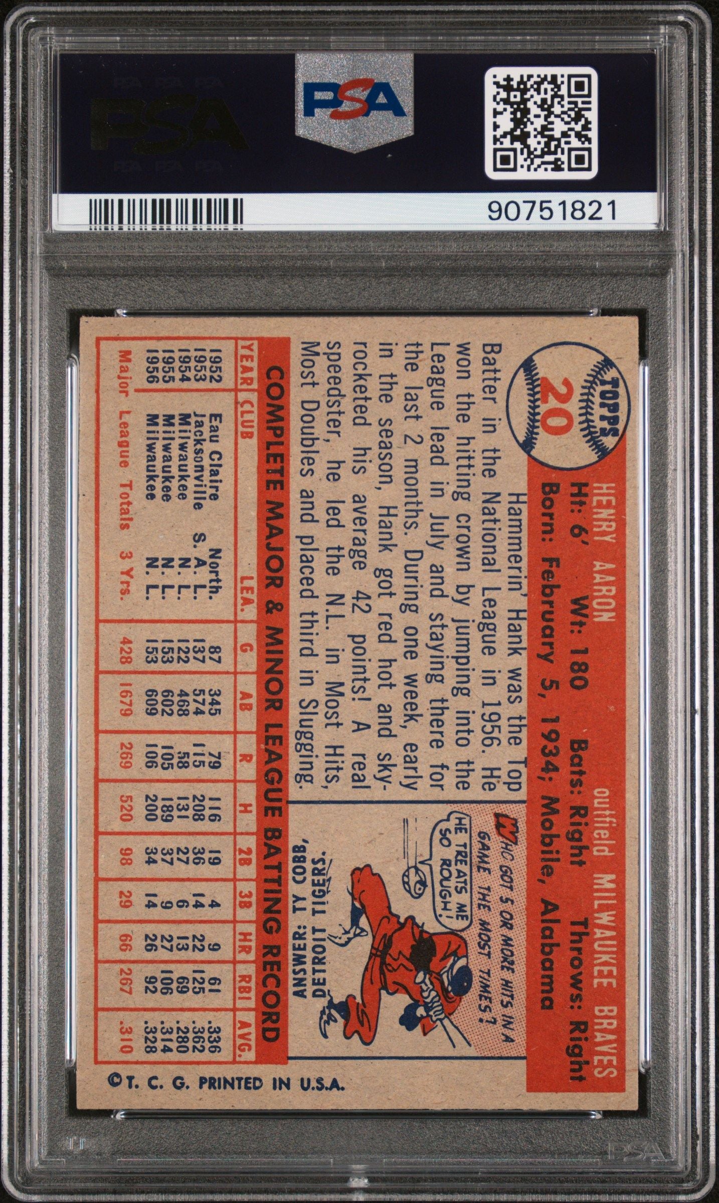 1957 TOPPS HANK AARON #20 PSA 5