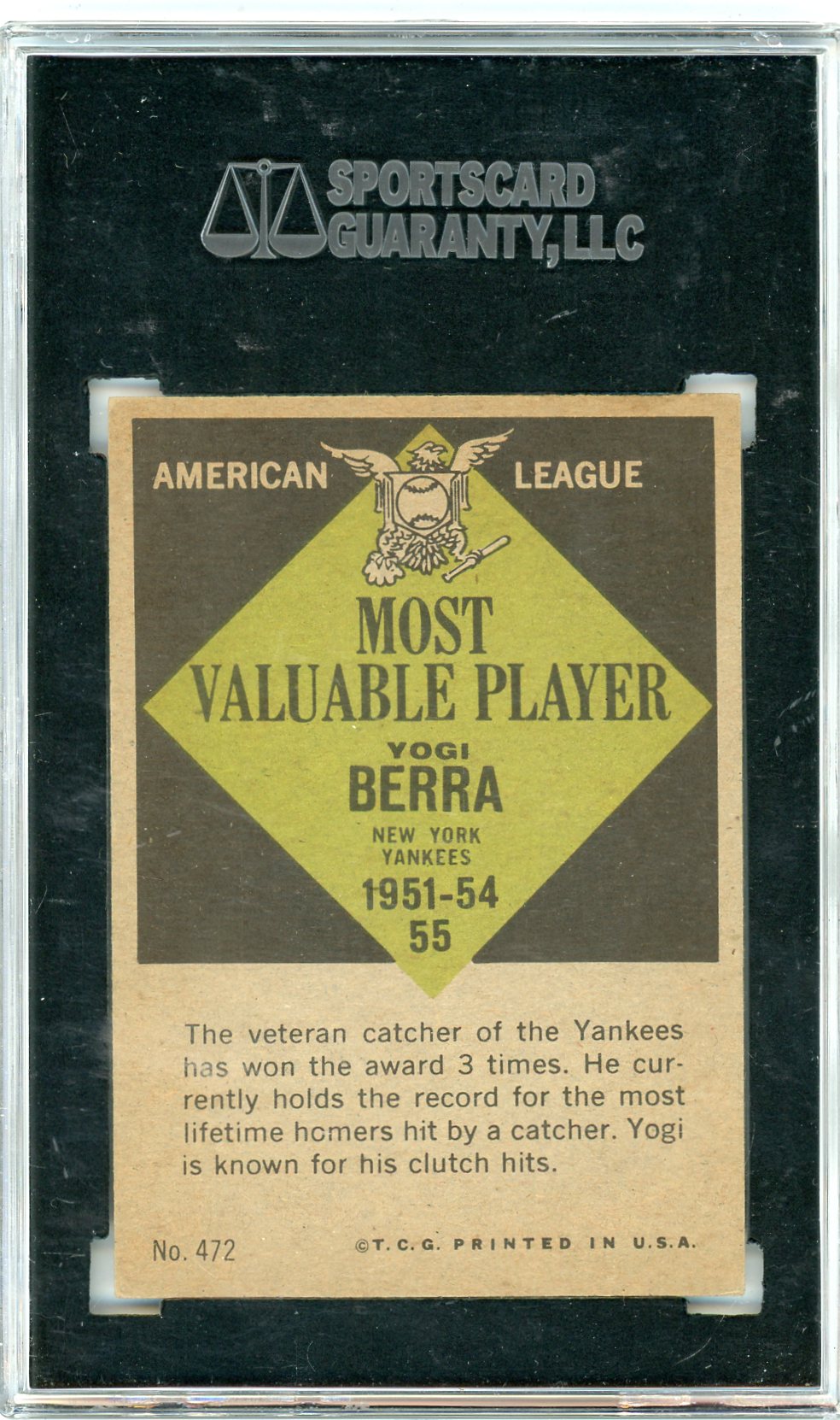 1961 Topps Yogi Berra #472 MVP SGC 5