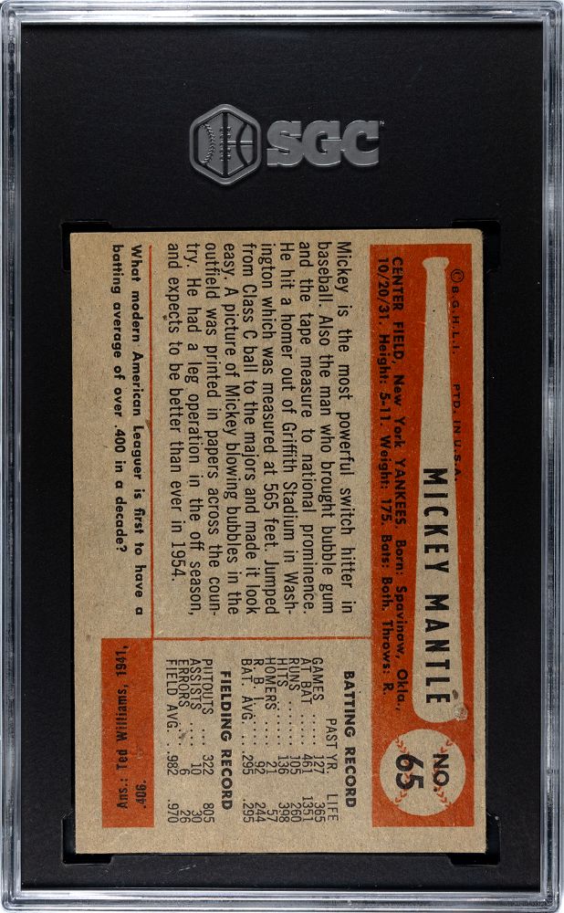 1954 BOWMAN MICKEY MANTLE #65 SGC AUTHENTIC