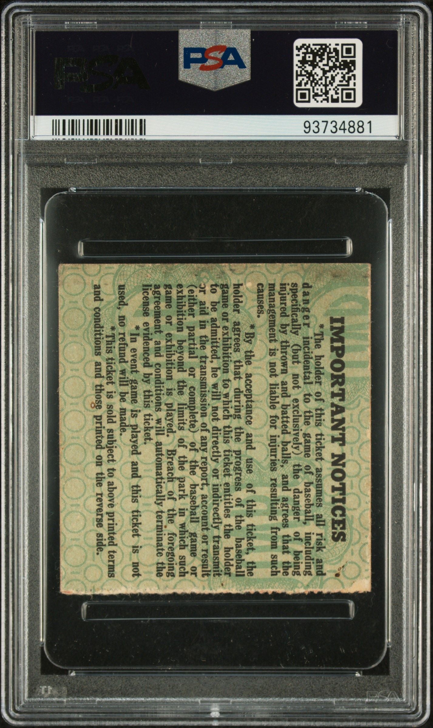 1939 STAR A.L.-3, N.L.-1 ALL- GAME-STUB YANKEE STADIUM, NEW YORK #STUB PSA 4