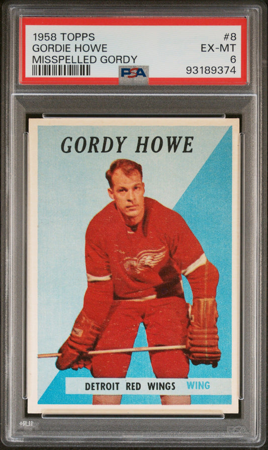 1958 TOPPS GORDIE HOWE MISSPELLED GORDY #8 PSA 6