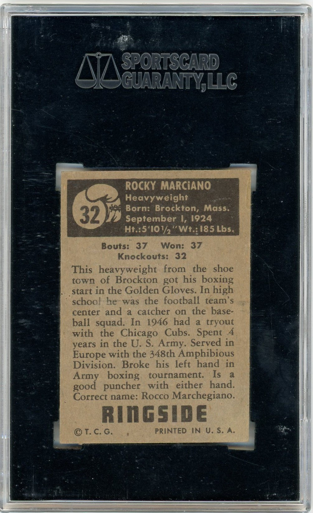 1951 Topps Ringside Rocky Marciano #32 SGC 4