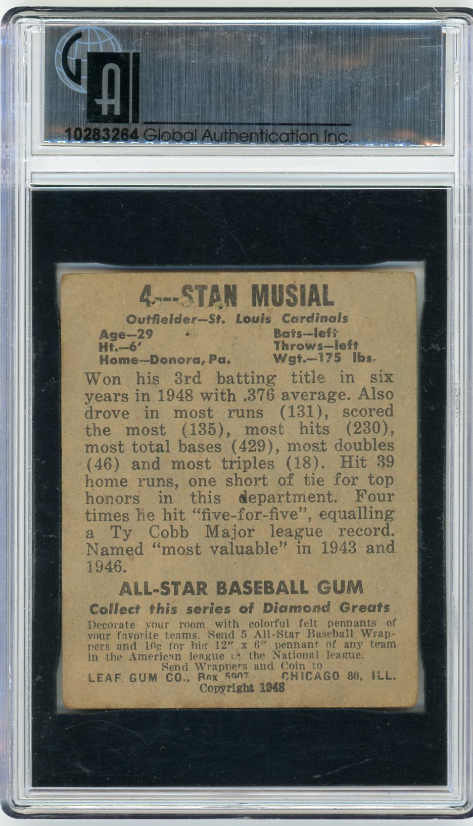 1948 Leaf Stan Musial #4 GAI 1.5