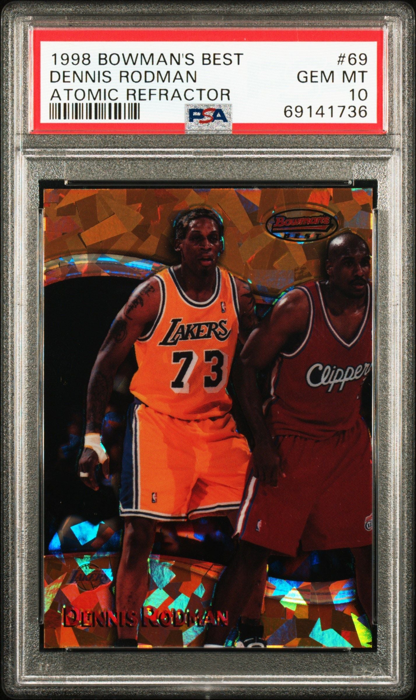 1998 BEST DENNIS RODMAN BOWMAN'S ATOMIC REFRACTOR #69 PSA 10